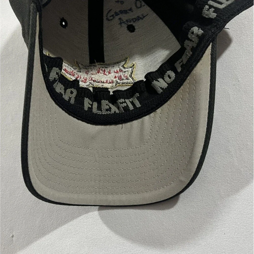 No Fear Hat Cap Flexband Black Red Eyes Vintage 90s Skate Punk Motocross BMX y2k